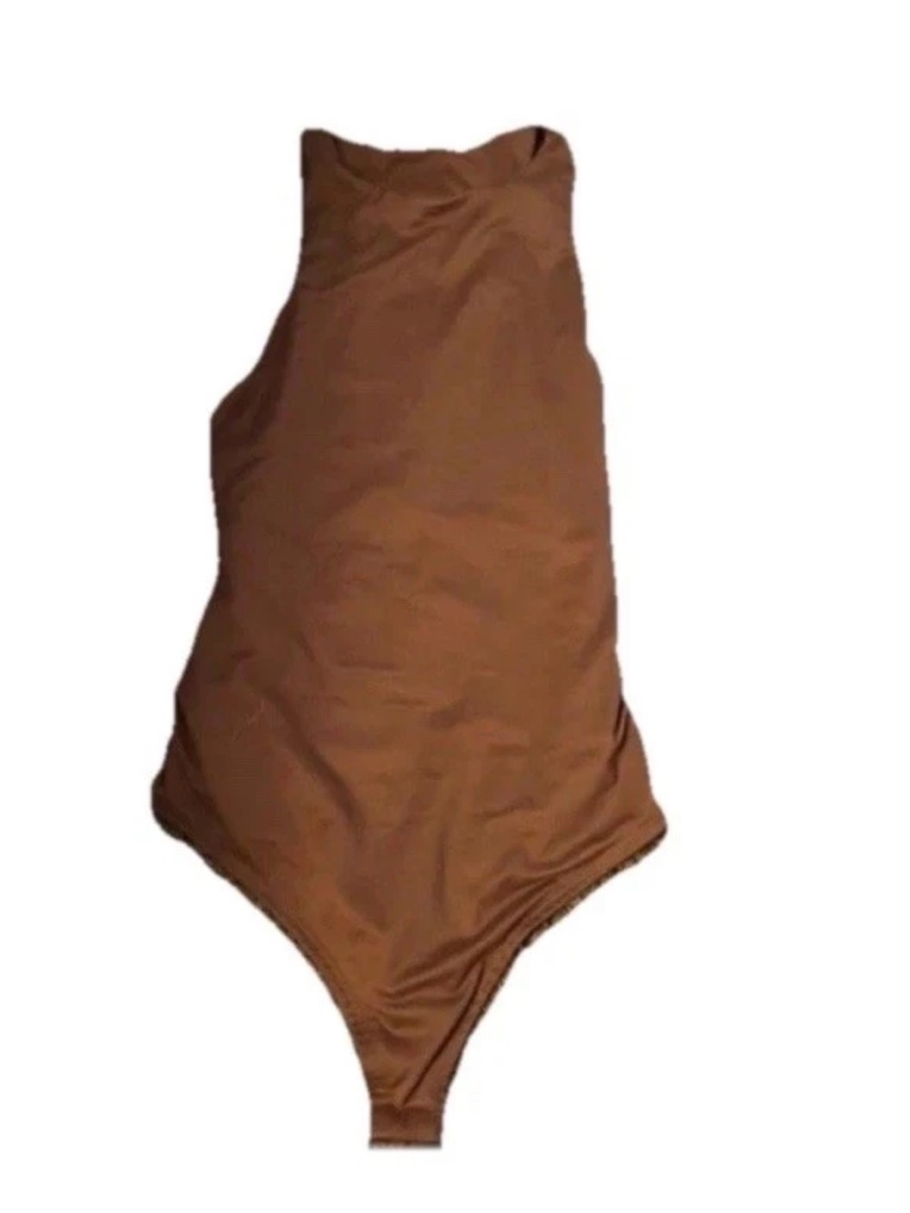 Sincerely Jules Brown High-Neck Short Sleeve Bodysuit